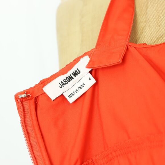 JASON WU Ruffle Bodice Midi Dress 4 Firecracker Red A-Line Sleeveless EUC B69 - Picture 6 of 7